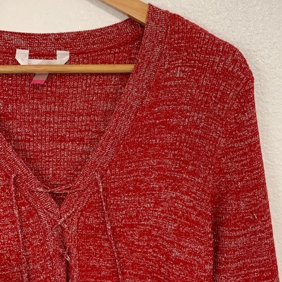No Boundaries Red Silver Shimmery Holiday Sweater Dress Size XXL - Picture 2 of 5
